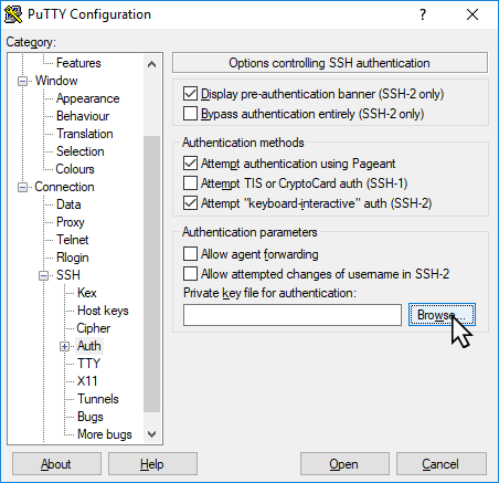 إعداد مصادقة SSH في PuTTY