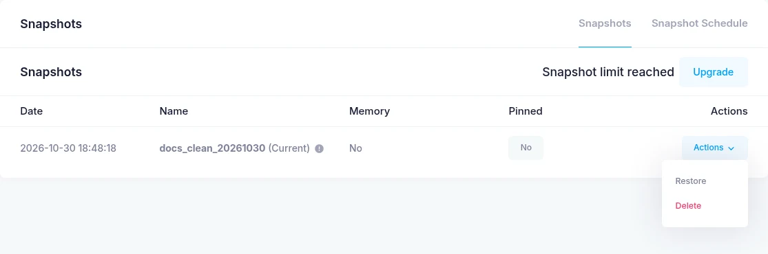 Actions on the saved snapshot before restore